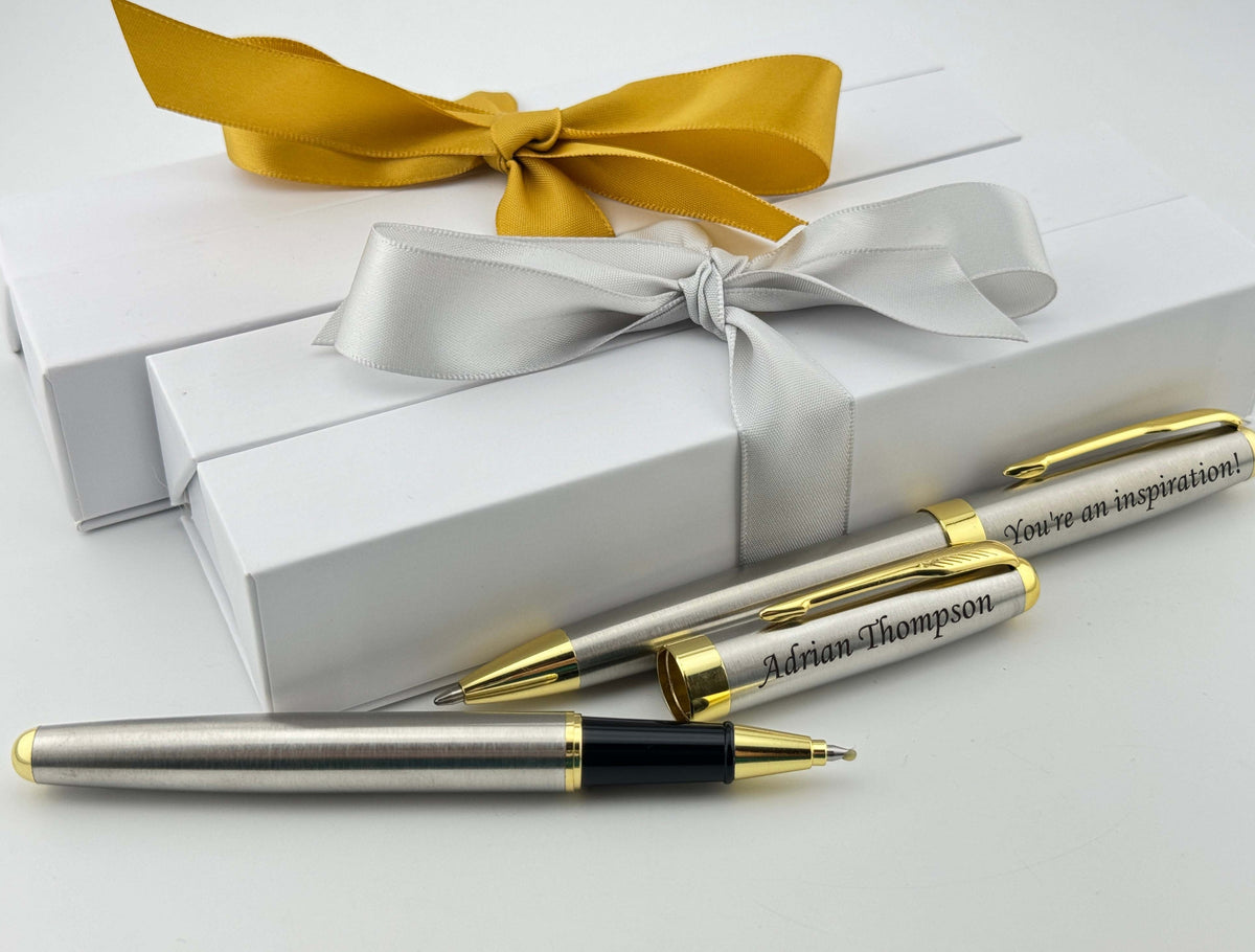 Custom Engraved Durable Chrome Roller and Ball Pen in Box