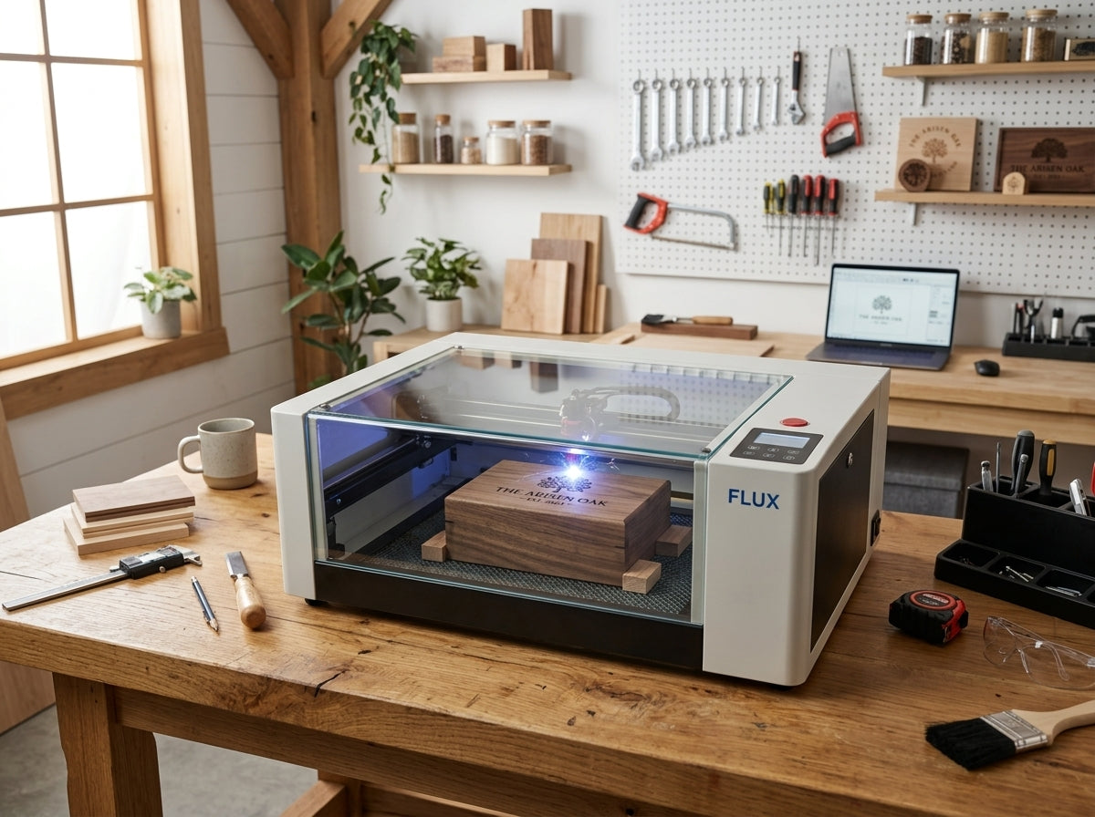 UV laser engraving a personalized item in the studio.