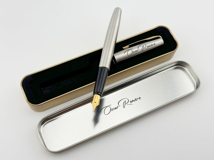 Custom Engraved Parker Fountain Pen in Personalized Tin Box 