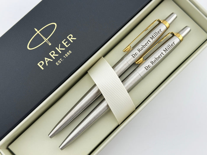 Custom Engraved Parker Jotter Pen Set in Parker Cardboard Box 